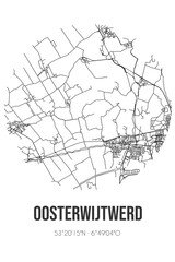 Abstract street map of Oosterwijtwerd located in Groningen municipality of Loppersum. City map with lines