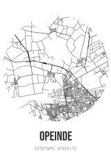 Abstract street map of Opeinde located in Fryslan municipality of Smallingerland. City map with lines