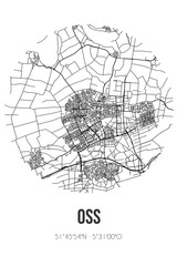 Fototapeta na wymiar Abstract street map of Oss located in Noord-Brabant municipality of Oss. City map with lines