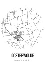 Abstract street map of Oosterwolde located in Fryslan municipality of Ooststellingwerf. City map with lines