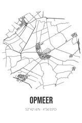 Abstract street map of Opmeer located in Noord-Holland municipality of Opmeer. City map with lines