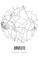 Abstract street map of Orvelte located in Drenthe municipality of Midden-Drenthe. City map with lines