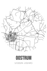 Abstract street map of Oostrum located in Fryslan municipality of Noardeast-Fryslan. City map with lines