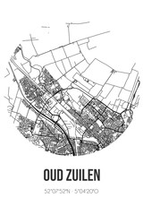 Abstract street map of Oud Zuilen located in Utrecht municipality of StichtseVecht. City map with lines