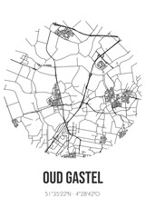 Abstract street map of Oud Gastel located in Noord-Brabant municipality of Halderberge. City map with lines