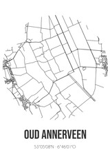 Abstract street map of Oud Annerveen located in Drenthe municipality of Aa en Hunze. City map with lines