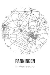 Abstract street map of Panningen located in Limburg municipality of Peel en Maas. City map with lines