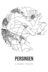 Abstract street map of Persingen located in Gelderland municipality of Berg en Dal. City map with lines