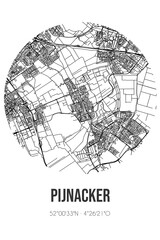 Abstract street map of Pijnacker located in Zuid-Holland municipality of Pijnacker-Nootdorp. City map with lines