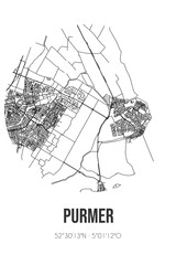 Abstract street map of Purmer located in Noord-Holland municipality of Edam-Volendam. City map with lines