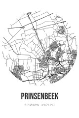 Abstract street map of Prinsenbeek located in Noord-Brabant municipality of Breda. City map with lines