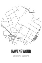 Abstract street map of Ravenswoud located in Fryslan municipality of Ooststellingwerf. City map with lines