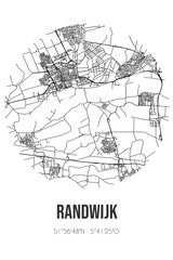 Abstract street map of Randwijk located in Gelderland municipality of Overbetuwe. City map with lines