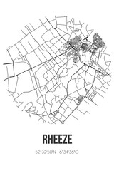 Abstract street map of Rheeze located in Overijssel municipality of Hardenberg. City map with lines
