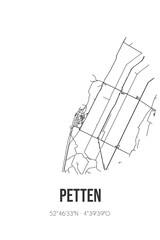 Abstract street map of Petten located in Noord-Holland municipality of Schagen. City map with lines