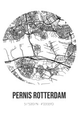 Abstract street map of Pernis Rotterdam located in Zuid-Holland municipality of Rotterdam. City map with lines