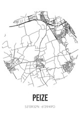 Abstract street map of Peize located in Drenthe municipality of Noordenveld. City map with lines