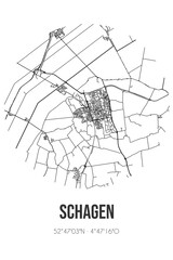 Abstract street map of Schagen located in Noord-Holland municipality of Schagen. City map with lines