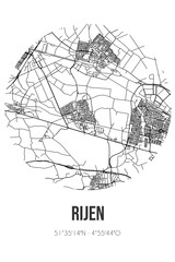 Abstract street map of Rijen located in Noord-Brabant municipality of Gilze en Rijen. City map with lines