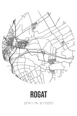 Abstract street map of Rogat located in Drenthe municipality of Meppel. City map with lines