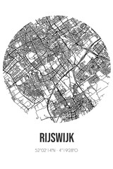 Abstract street map of Rijswijk located in Zuid-Holland municipality of Rijswijk. City map with lines