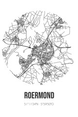 Abstract street map of Roermond located in Limburg municipality of Roermond. City map with lines