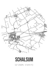 Abstract street map of Schalsum located in Fryslan municipality of Waadhoeke. City map with lines