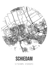 Abstract street map of Schiedam located in Zuid-Holland municipality of Schiedam. City map with lines