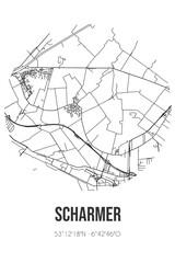 Abstract street map of Scharmer located in Groningen municipality of Midden-Groningen. City map with lines