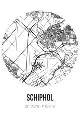 Abstract street map of Schiphol located in Noord-Holland municipality of Haarlemmermeer. City map with lines