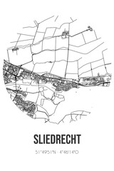 Abstract street map of Sliedrecht located in Zuid-Holland municipality of Sliedrecht. City map with lines
