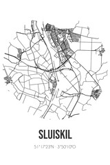 Abstract street map of Sluiskil located in Zeeland municipality of Terneuzen. City map with lines