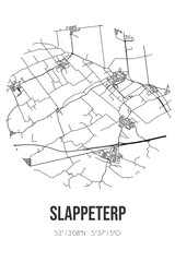 Abstract street map of Slappeterp located in Fryslan municipality of Waadhoeke. City map with lines