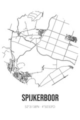 Abstract street map of Spijkerboor located in Noord-Holland municipality of Wormerland. City map with lines