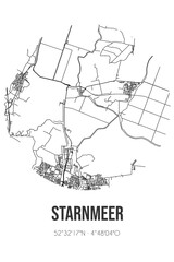 Abstract street map of Starnmeer located in Noord-Holland municipality of Alkmaar. City map with lines