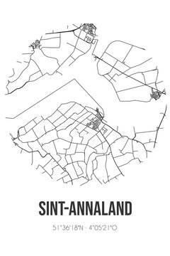 Abstract street map of Sint-Annaland located in Zeeland municipality of Tholen. City map with lines