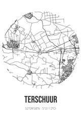 Obraz premium Abstract street map of Terschuur located in Gelderland municipality of Barneveld. City map with lines