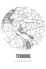 Abstract street map of Terborg located in Gelderland municipality of Oude IJsselstreek. City map with lines