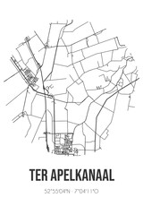 Abstract street map of Ter Apelkanaal located in Groningen municipality of Westerwolde. City map with lines