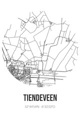 Abstract street map of Tiendeveen located in Drenthe municipality of Hoogeveen. City map with lines