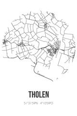Abstract street map of Tholen located in Zeeland municipality of Tholen. City map with lines