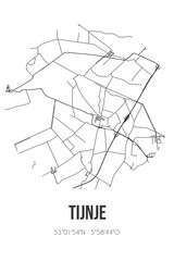 Abstract street map of Tijnje located in Fryslan municipality of Opsterland. City map with lines