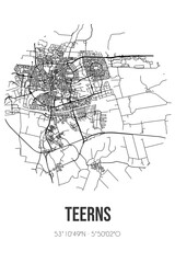 Abstract street map of Teerns located in Fryslan municipality of Leeuwarden. City map with lines