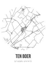 Fototapeta na wymiar Abstract street map of Ten Boer located in Groningen municipality of Groningen. City map with lines