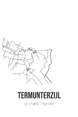 Abstract street map of Termunterzijl located in Groningen municipality of Delfzijl. City map with lines