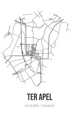 Abstract street map of Ter Apel located in Groningen municipality of Westerwolde. City map with lines