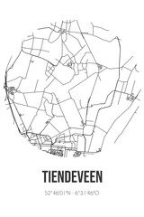 Abstract street map of Tiendeveen located in Drenthe municipality of Midden-Drenthe. City map with lines