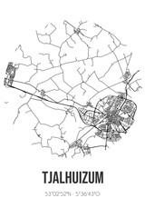 Abstract street map of Tjalhuizum located in Fryslan municipality of Sudwest-Fryslan. City map with lines