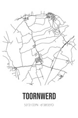 Abstract street map of Toornwerd located in Groningen municipality of Loppersum. City map with lines