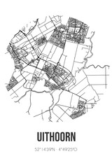 Abstract street map of Uithoorn located in Noord-Holland municipality of Uithoorn. City map with lines